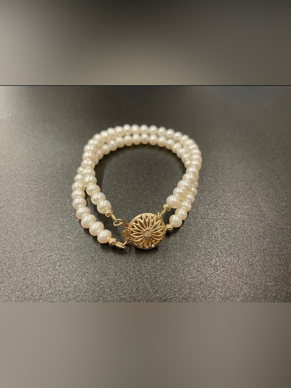 Classic natural White Pearl Double Strand Bracelet with Gold plated Clasp